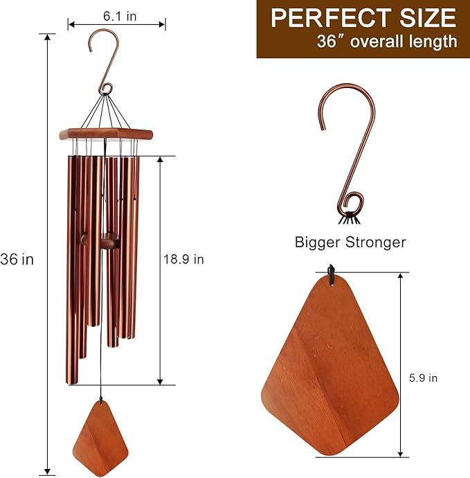 ASTARIN Wind Chimes Outdoor Large Deep Tone, Large Windchimes for Outside with 6 Tubes Tuned Relaxing Melody,Memorial Wind Chimes for Mom Dad,Sympathy Gifts, 36"-Ruum Studio Home