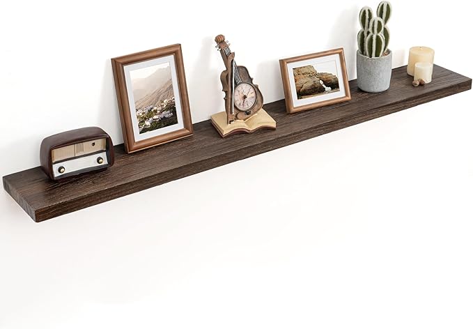 Floating Shelves for Wall Decor, 8 Inch Deep Rustic Solid Elm Wood Floating Shelves Wall Mounted, Wall Shelves with Invisible Bracket for Living Room Bathroom Bedroom Kitchen, 55 Inch Set of 1, Walnut-Ruum Studio Home