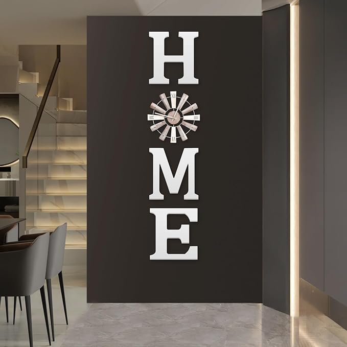ZAZIWZ Farmhouse Home Signs with Windmill Clock Wall Decor Rustic Home Letters Wall Art for Living Room Kitchen Entryway Dining Room Bedroom (white)-Ruum Studio Home