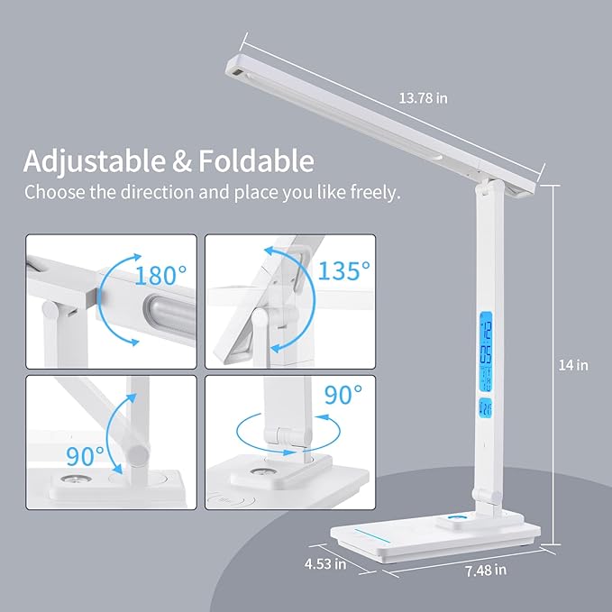 LED Desk Lamp with Wireless Charger: Desk Lamps for Home Office Bedroom, 5 Color Modes & Brightness Dimmable, 2 Night Light-Ruum Studio Home