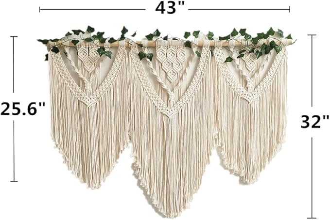 guzhiou large macrame wall hanging - Boho Tapestry Macrame Wall Decor Art- Chic Bohemian Handmade Woven Tapestry Home Decoration for Bedroom Living Room Apartment Wedding Party - 43"x32" (with Ivy)-Ruum Studio Home