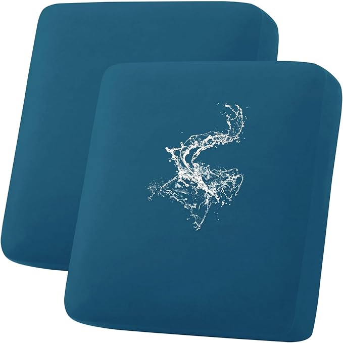 hyha Waterproof Couch Cushion Covers, Stretch Sofa Couch Seat Slipcover for Dog Washable, Non-Slip Waterproof Outdoor Cushion Covers for Patio Furniture Replacement (2 Pieces, Deep Teal)-Ruum Studio Home
