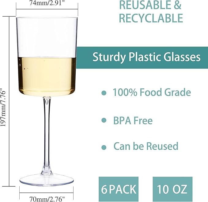 Ciaell 12 Pack Clear Plastic Wine Glasses - 10 Oz Disposable Wine Glasses with Stem for Parties & Weddings & Poolside & Outdoors & Camping-Ruum Studio Home