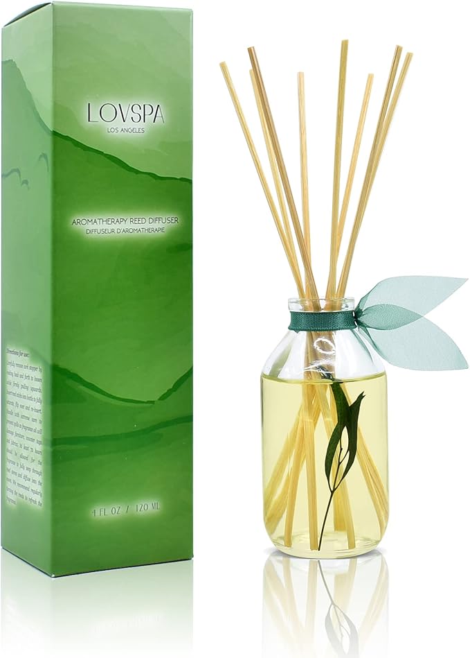 LOVSPA Reed Diffuser Set, Bamboo Citrus Scented Oil Diffuser with Sticks, Home Fragrance Accessories for Bathroom Shelf Decor, Aroma Diffusers for Home or Office Desk, USA Made-Ruum Studio Home