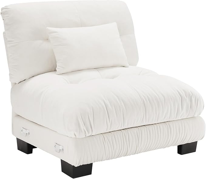 Armless Sofa W/1 Pillow - White-Ruum Studio Home