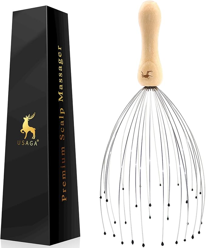 USAGA 32 Fingers Head Massager, Head Scratcher Scalp Massager for Scalp Body Relaxing Wood Handle (1 Pack)-Ruum Studio Home