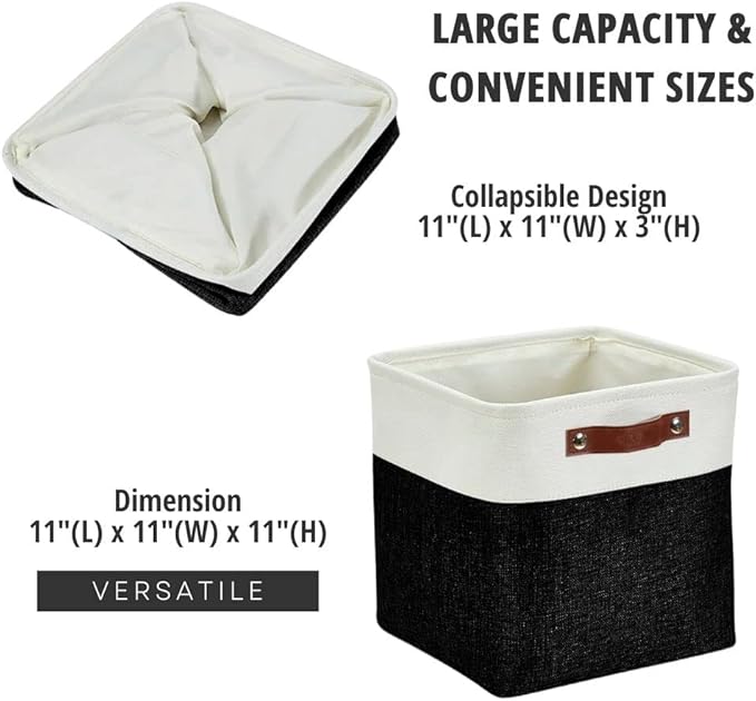 DECOMOMO Storage Cubes, 11x11 Cube Storage Bins, Baskets for Shelves (Black & White, Cube 11" - 4 Pack)-Ruum Studio Home