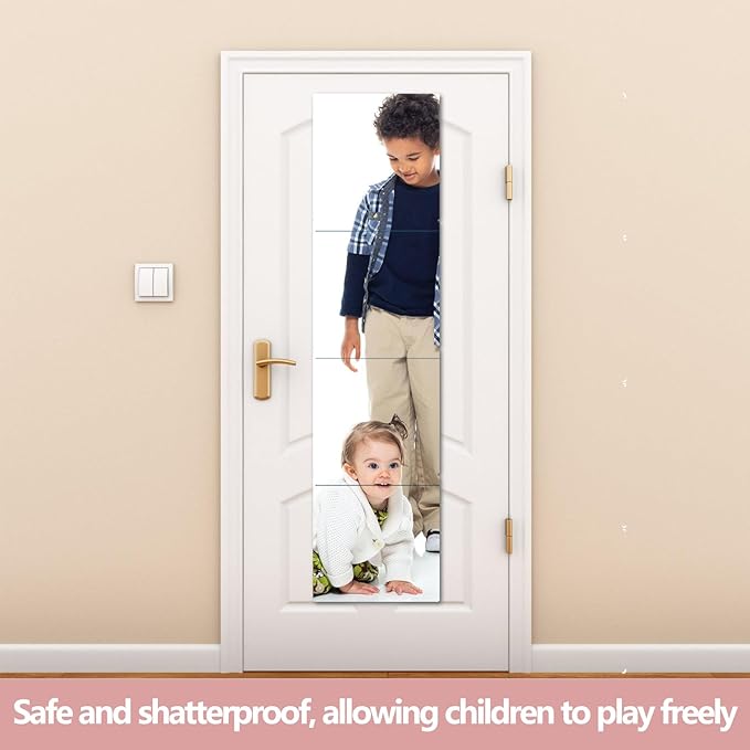 Unbreakable Full Length Wall Mirror,The Door Mirror,4Pack 16''x16'',Acrylic Kids Shatterproof Plexiglass Long Mirrors for Bedroom Closet,Children Non Glass Stick on Mirrors-Ruum Studio Home