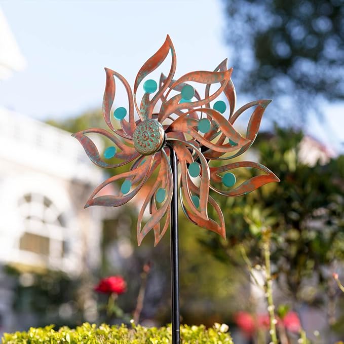 Viveta Metal Wind Spinners Outdoor,Vintage Kinetic Wind Spinner Garden Pinwheels with Metal Stake for Patio,Lawn,Garden,59 * 13.4 Inch-Ruum Studio Home