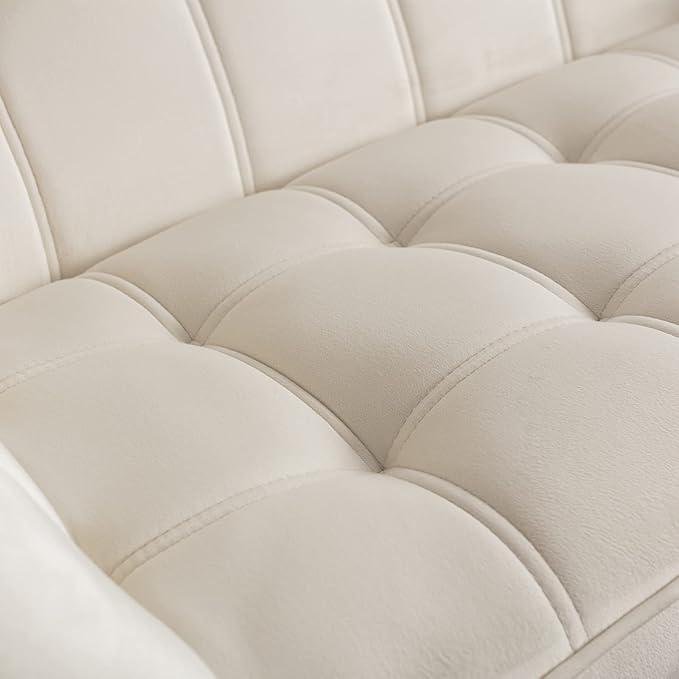 48" Small Loveseat for Small Spaces, Modern Sherpa Mini Sofa Couch 2-Seater Velvet Love Seat with Quilting Back and Gold Legs for Living Room/Bedroom, Cream-Ruum Studio Home