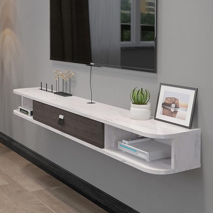 Pmnianhua Floating TV Console,55'' Wall-Mounted Media Console,Floating TV Cabinet,Modern Floating TV Stand,Under TV Entertainment Shelf with Door and Storage for Bedroom Living Room (Grey-White)-Ruum Studio Home