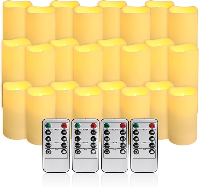 Set of 24 Flameless Led Battery Opeated (D2.2'' x H4''5''6'') Waterproof Outdoor Indoor Candles with 10-Key Remotes and Cycling 24 Hours Timer-Ruum Studio Home
