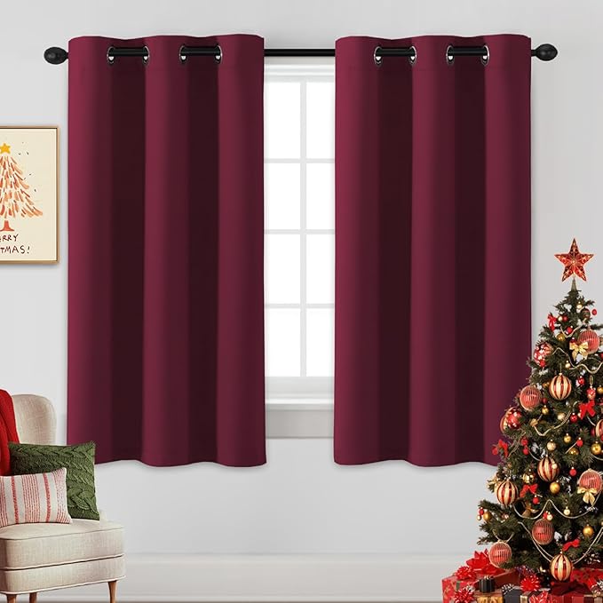 H.VERSAILTEX Christmas Curtains for Bedroom Thermal Insulated Room Darkening Living Room Curtains 63 Inch Long Grommet Privacy Protection Window Curtain Panels/Drapes for Nursery, 2 Panels, Burgundy-Ruum Studio Home