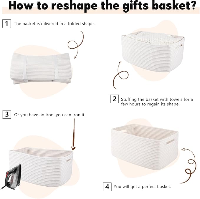 OIAHOMY Storage Basket for Shelves, Closet Cube Storage Bins Baskets for Clothes Blanket Towels, Baby Nursery, Toy Baskets Box, Woven Rope Basket, 15.75*11.81*7.09 IN, 2 Packs White-Ruum Studio Home