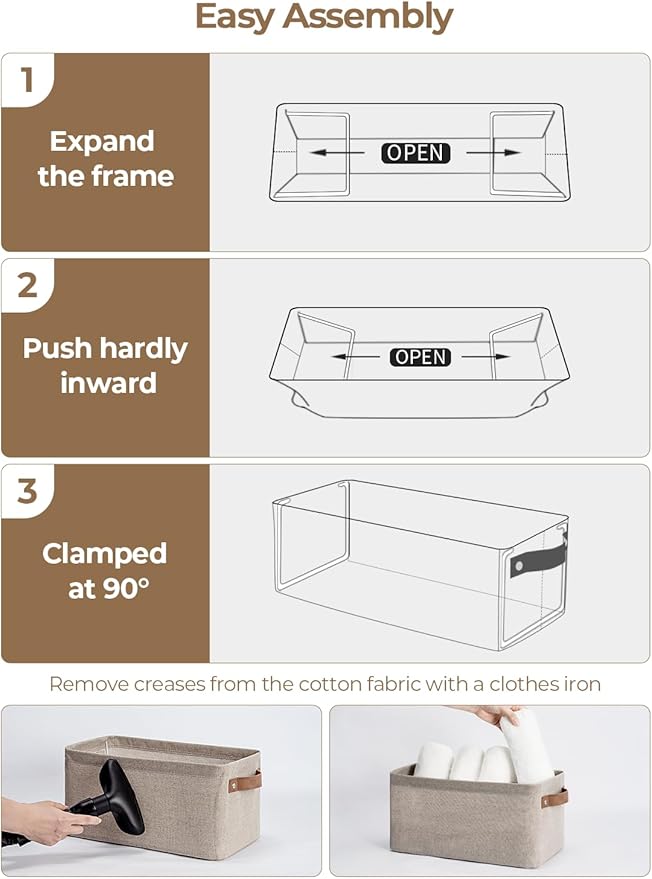 StorageWorks Narrow Storage Bins, Small Basket for Closet and Shelves, Rectangular Fabric Organizer with Handles, Toilet Paper Storage, Brown and Beige, 2-Pack-Ruum Studio Home