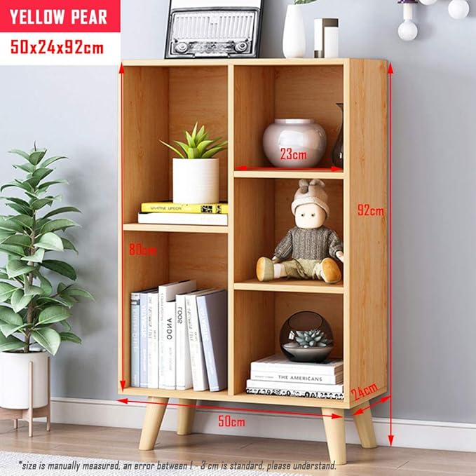 IOTXY Wooden Open Shelf Bookcase - 3-Tier Floor Standing Display Cabinet Rack with Legs, 5 Cubes Bookshelf, Pear Yellow-Ruum Studio Home