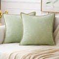 MIULEE Pack of 2 Couch Throw Pillow Covers 24x24 Inch Light Green Farmhouse Decorative Pillow Covers with Stitched Edge Soft Chenille Solid Dyed Spring Pillow Covers for Sofa Bed Living Room-Ruum Studio Home