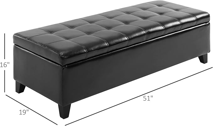 HOMCOM 51" Ottoman Storage Bench, Faux Leather Storage Chest with Lift Top, Tufted Ottoman for Living Room, Entryway, Black-Ruum Studio Home