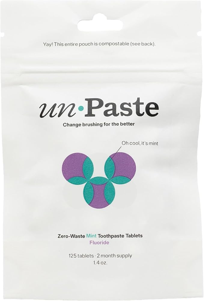 New Formula, Unpaste Toothpaste Tablets, Fluoride Mint, Xylitol Free, Vegan, Plastic Free, Travel-Friendly, Resealable Packet, 125ct, 2 Month Supply-Ruum Studio Home
