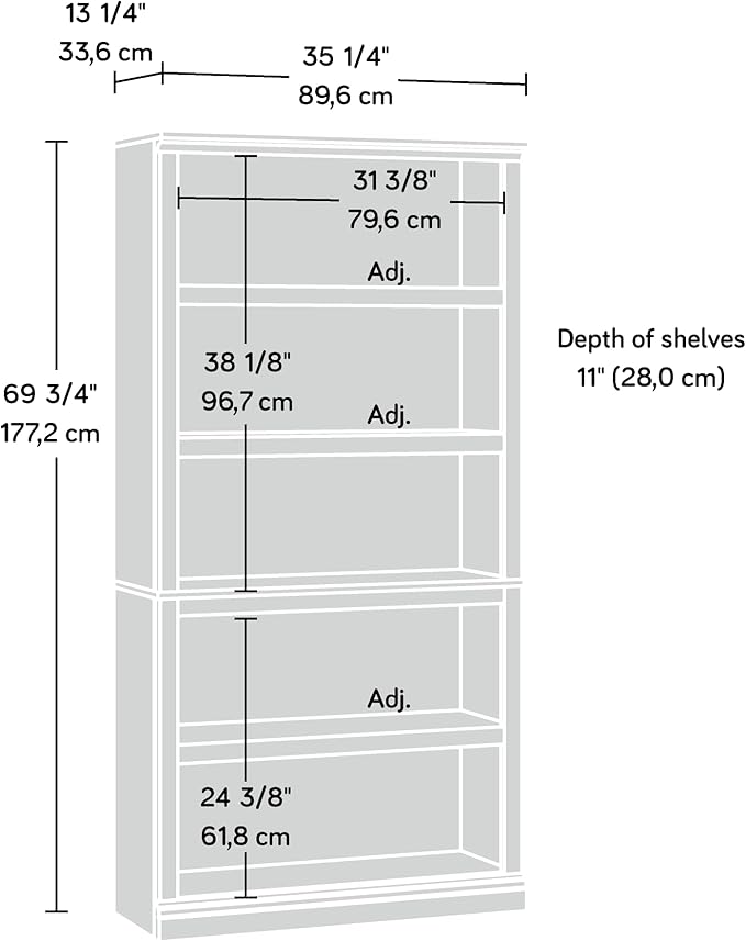 Sauder 5 Tier Book Shelf Wooden Bookcase Multipurpose Bookshelf for Home Office, Living Room, in Laurel Oak-Ruum Studio Home