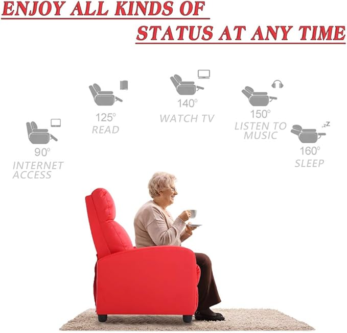 BestMassage | Recliner Chair | with 2 Point Massage Function | Pu Red | with Lumbar Support, Adjustable Push Back, Footrest & Padded Seat | Easy Assembly | for Living Room, Home Theatre-Ruum Studio Home