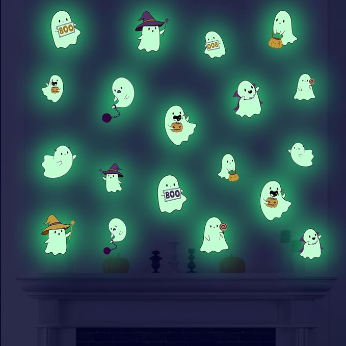 Glow in The Dark Halloween Window Clings Luminous Pumpkin Ghost Window Stickers Decor for Halloween Theme Party Decorations-Ruum Studio Home