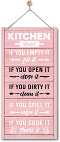 Hanging Kitchen Rules Wood Decor Sign, Rustic Kitchen Wooden Signs, Printed Wood Wall Art Sign, Kitchen Door Rules Rustic Sign, Hanging Wood Sign Kitchen Decor, Funny Farmhouse Kitchen Wall Décor F1-Ruum Studio Home