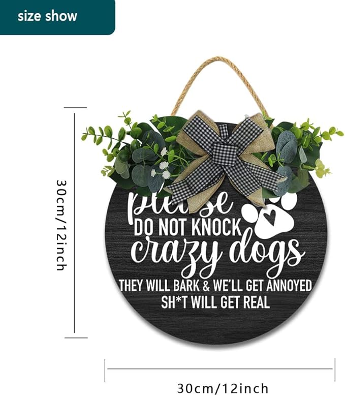 Crazy Dog Hanging Wall Sign for Front Door Home Kitchen Decor Rustic Wooden Round Sign Wall Decoration for Kitchen Dining Room Living Room Bedroom Outdoor-Ruum Studio Home