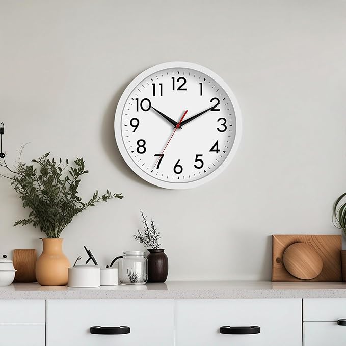 12 Inch Wall Clock Battery Operated Silent Non Ticking Analog Modern Decorative for Office Kitchen Outdoor Living Room Classroom Bedroom Bathroom School(White)-Ruum Studio Home