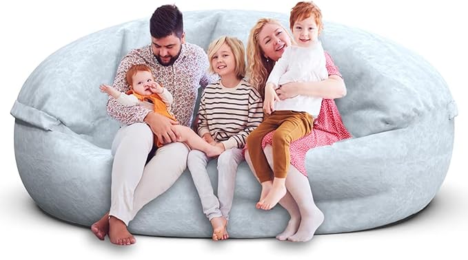 Bean Bag Chair for Adults 7FT,Soft Removable Cover for Teens/Girls Bedroom,Fluffy Giant Round Floor Beanbag Lounger Chairs (No Filler,Light Gray)-Ruum Studio Home
