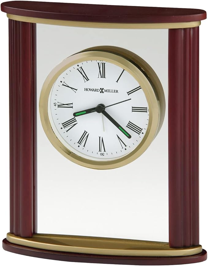 Howard Miller Victor Tabletop Clock - Wooden Desk Timepiece with Glass Crystal, Felt Bottom, Quartz Movement, Analog Alarm Clock, Battery Operated for Home, Office, Living Room, and Bedroom Decor-Ruum Studio Home