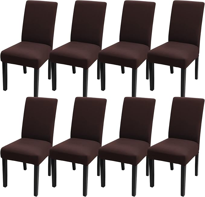 JQinHome Dining Room Chair Covers Set of 8, High Stretch Chair Slipcover Removable Washable Chair Seat Protector Cover for Home Party Hotel Wedding Ceremony (Coffee)-Ruum Studio Home