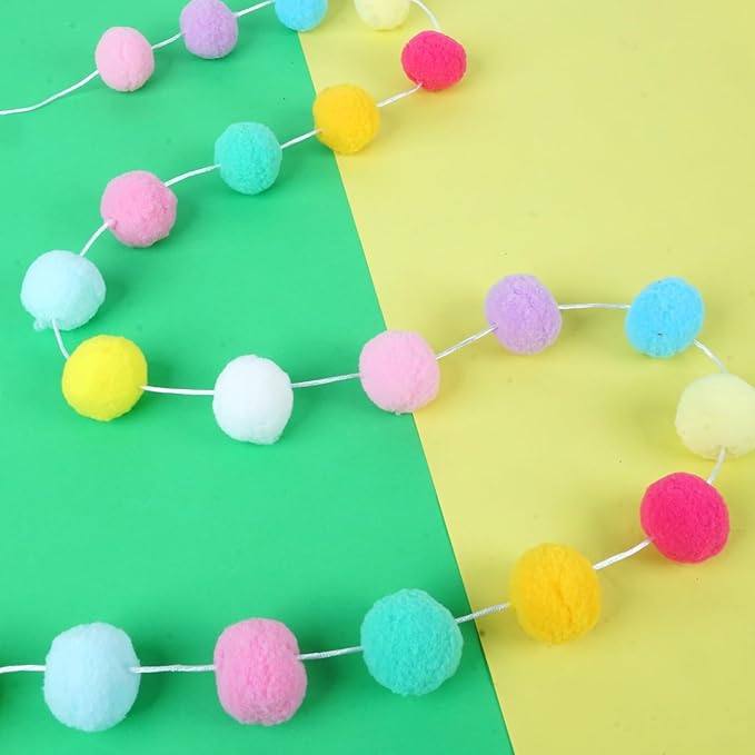 TBD Decor 2pk Pom Pom Garland Easter Decorations 13FT Colorful Large Felt Ball Spring Garland Easter Tree Decorations for Mantle,Indoor Holiday Wedding Birthday Party Supplies-Ruum Studio Home