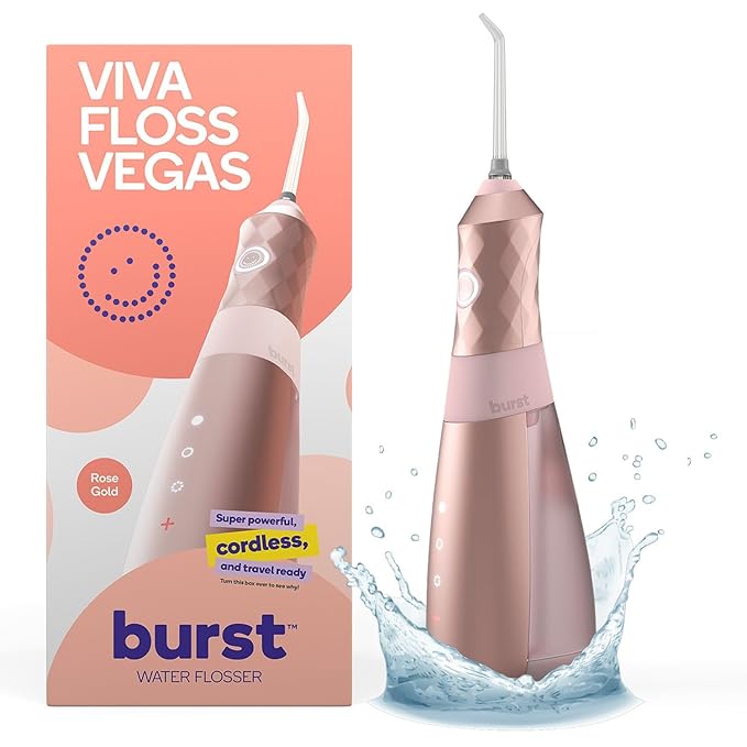 Burst Electric Water Flosser for Teeth Cleaning (3 Modes/Rose Gold) | Cordless | Plaque Removal Between Braces & Dental Work | Portable Floss | Refillable 110mL Tank-Ruum Studio Home