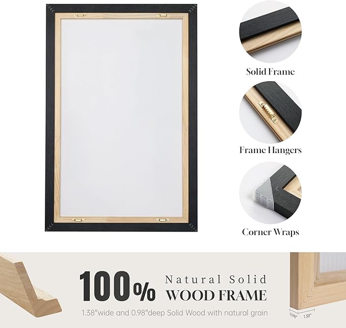 Framed Black and White Abstract Canvas Wall Art, Large Modern Art Prints Paintings Artwork for Walls, Minimalist Gray Pictures for Living Room Bedroom Dining Room Office Bathroom Wall Decor 24x36 In-Ruum Studio Home