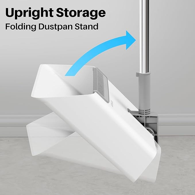 JOYMOOP White Broom and Dustpan Set, Upright Angle Design with Built-in Comb Teeth for Kitchen, Office, Pet Hair, Hard Floors-Ruum Studio Home