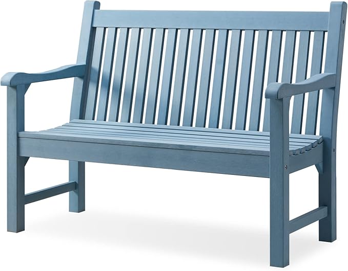 Psilvam Garden Bench, 2-Person Poly Lumber Patio Bench, All-Weather Outdoor Bench That Never Rot and Fade, Memorial Bench, Suit for Garden, Porch and Park(Blue)-Ruum Studio Home