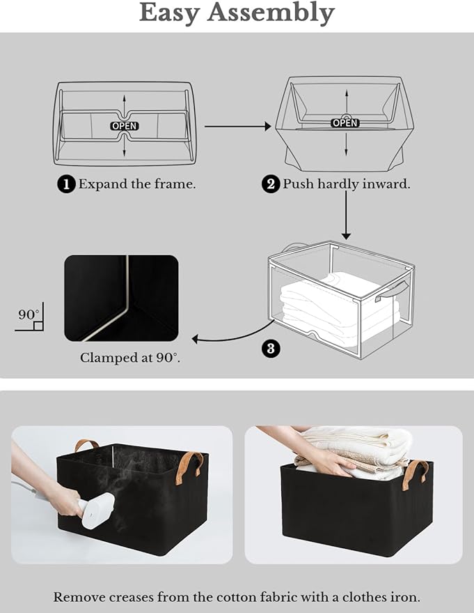 StorageWorks Storage Bins, Fabric Storage Bins for Shelves, Extra Large Storage Baskets with Metal Frame, Closet Baskets and Bins with Handles, Jumbo, Black, 2-Pack-Ruum Studio Home
