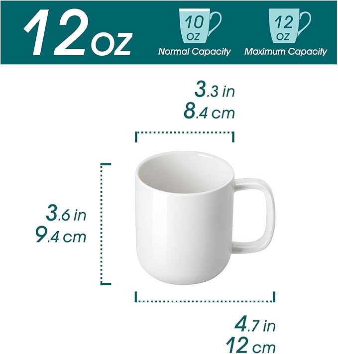 vancasso Porcelain Coffee Mugs Set, 12 oz Ceramic Coffee Cups for Latte Hot Tea Cappuccino Cocoa Milk Cups Set of 6, Dishwasher & Microwave Safe, White-Ruum Studio Home