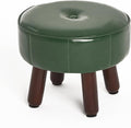 13in Small Foot Stool Ottoman, Round Faux Leather Foot Rest for Couch, Under Desk Pouf Footstool Footrest with Non-Skid Rubber Legs for Ling Room, Bedroom, 13''L x 13''W x 10.2''H, Green-Ruum Studio Home