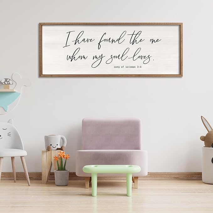 I Have Found The One Whom My Soul Loves Sign Wall Art Decor 32"x12" Modren Master Bedroom Above Bed Wood Framed Song of Solomon 3:4 Large Living Room Bible Verse Wall Hanging (Wood)-Ruum Studio Home