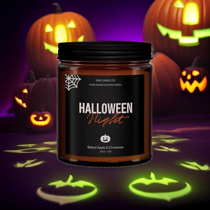 1OAK Halloween Candles Scented - 7oz, Baked Apple Cinnamon - Spooky Candles - Gothic Décor Decorations - Halloween Gifts for Women, Men - Horror Candle-Ruum Studio Home