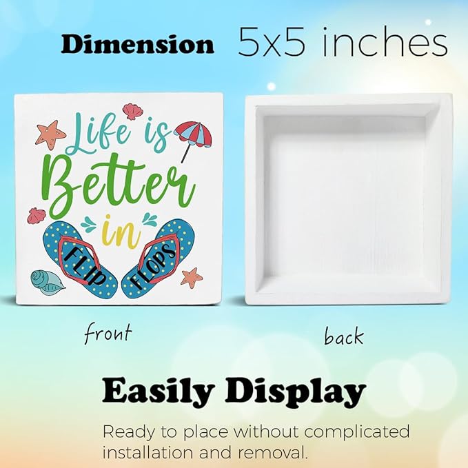 Summer Decor Beach Decorations Flip Flop Wooden Sign Rustic Home Decor 5 x 5 Inches-Ruum Studio Home