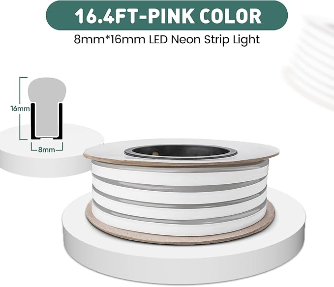 GZBtech Flexible LED Neon Rope Lights 16.4FT,AC 110-120V Waterproof Strip Light, 120LEDs/M Cuttable Connectable Neon Lighting for Indoor Outdoor Home Decor/Commercial Building Use-Pink 5M-Ruum Studio Home