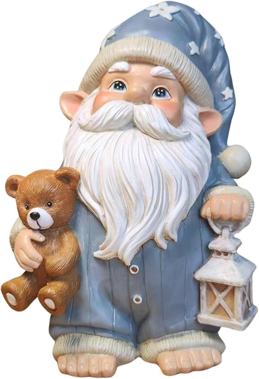 Sleepy Garden Gnome with Teddy Bear & Lantern - 9" Weatherproof Resin Statue - Indoor Outdoor Decor - Whimsical for Home, Patio & Lawn-Ruum Studio Home