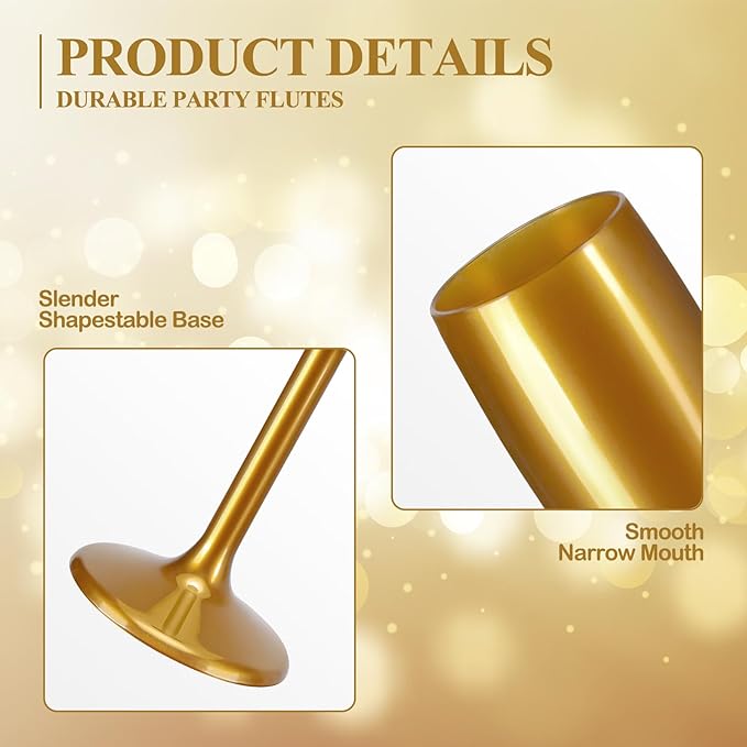 XUWAIDSGN Acrylic Champagne Flutes Toasting Glasses Unbreakable Mimosa Bar Reusable Wine Glasses Vintage Champagne Flutes Stemmed Drinking Cups 5.4 OZ for Christmas Birthday (100, Gold)-Ruum Studio Home