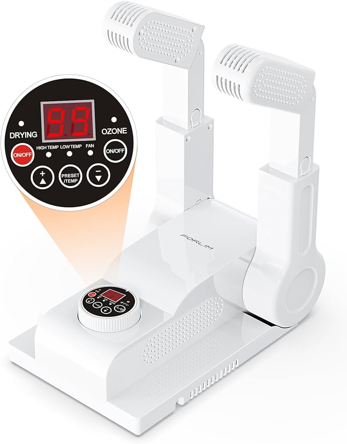 FORLIM [Upgraded Temperature Control] Boot Dryer for Work Boots - Shoe Dryer with 24-Hour Delay Timer, Portable Glove Dryer & Boot Warmer, Automatic Shut-Off Timer, Folding Design, Smart Panel, White-Ruum Studio Home