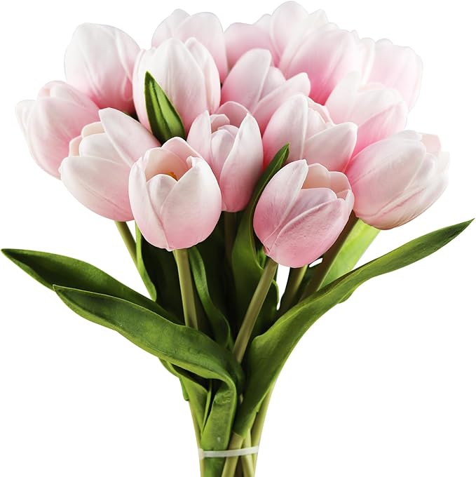 Buart Artificial Tulip in Bulk for Home Kitchen Wedding Bridal Bouquet,Fake Flowers for Valentine's Day Mother's Day Easter Table Centerpieces Decorations(Large Size,Pink,Real-Touch,12pcs)-Ruum Studio Home