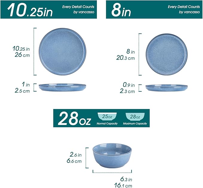 vancasso ANYA 24 Pieces Plates and Bowls Set, Blue Dinnerware Sets, Reactive Glaze Dishes Set for 8, Ceramic Dishware Sets Kitchen Dinner Set, Microwave & Dishwasher Safe-Ruum Studio Home