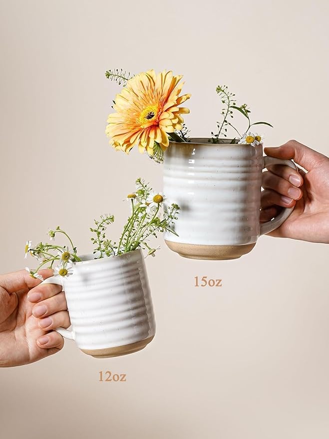 LE TAUCI Coffee Mugs 12 oz, Ceramic Mug Set, Housewarming Wedding Present, Coffee Cups for Latte, Hot Tea, Cappuccino, Mocha, Cocoa - Set of 4, Arctic White-Ruum Studio Home